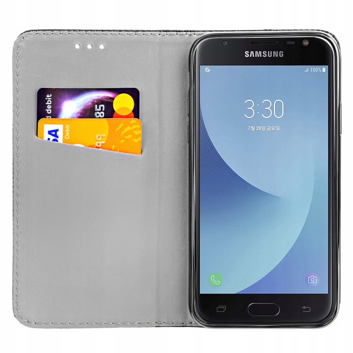 ETUI Z KLAPKĄ DO SAMSUNG GALAXY J3 2017 CZARNE ZAMYKANE MAGNETYCZNE KABURA
