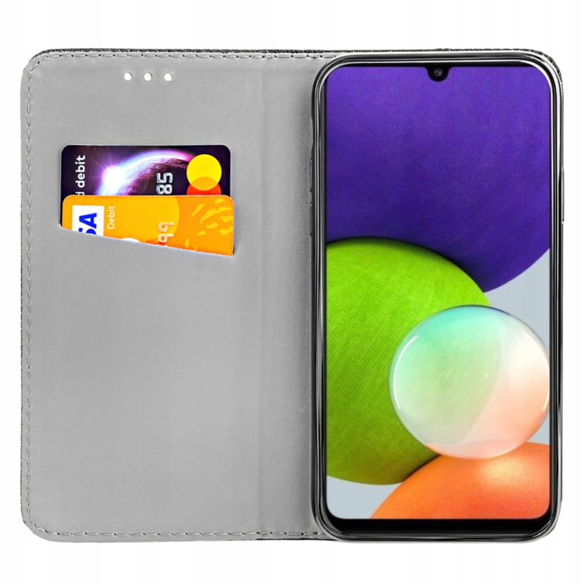 ETUI Z KLAPKĄ DO SAMSUNG GALAXY A22 4G CZARNE ZAMYKANE MAGNETYCZNE KABURA