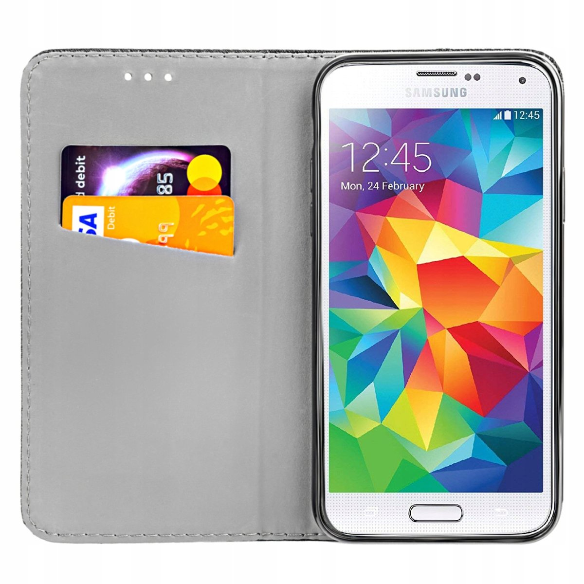 Etui Z Klapką Do Samsung Galaxy S5 / S5 Neo Czarne Zamykane Magnetyczne