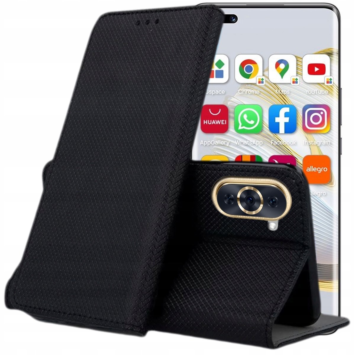 ETUI Z KLAPKĄ DO HUAWEI NOVA 10 PRO CZARNE ZAMYKANE MAGNETYCZNE KABURA FLIP