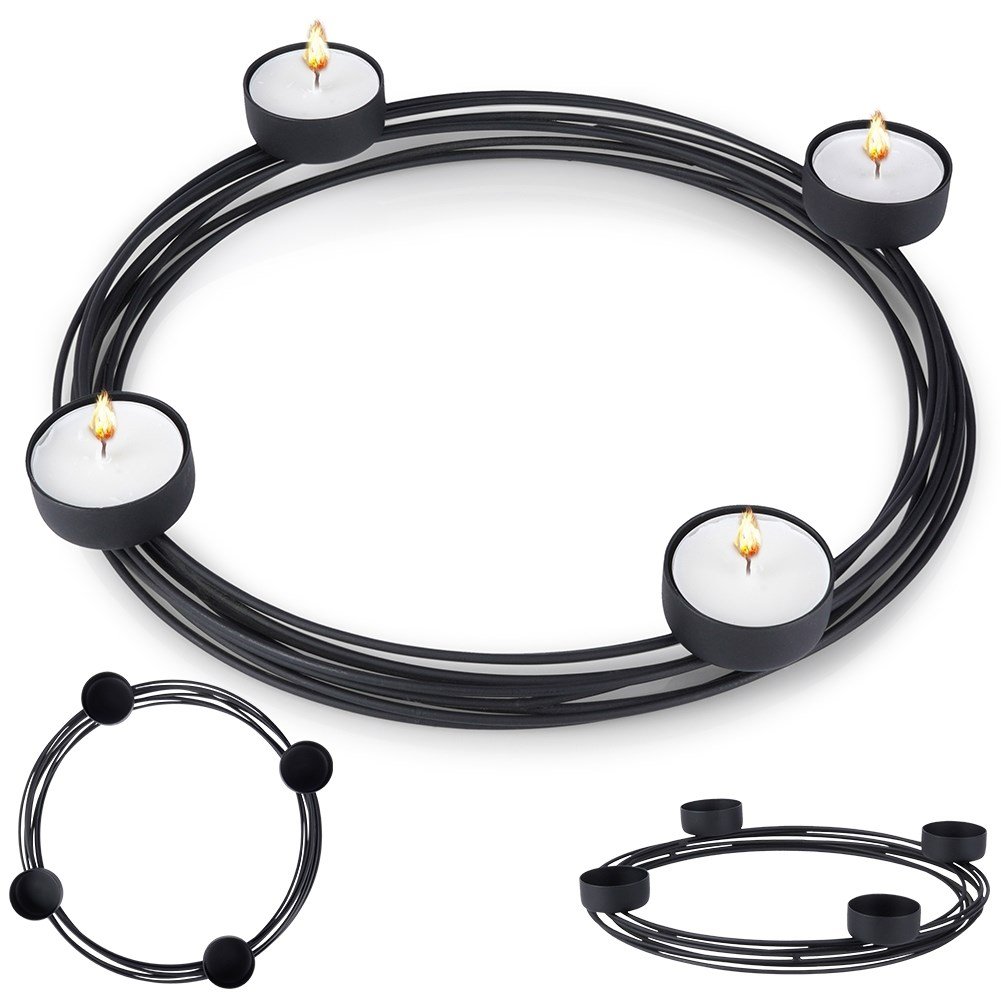 Świecznik metalowy czarny stojak na 4 świeczki tealight dekoracyjny 28x3,5 cm