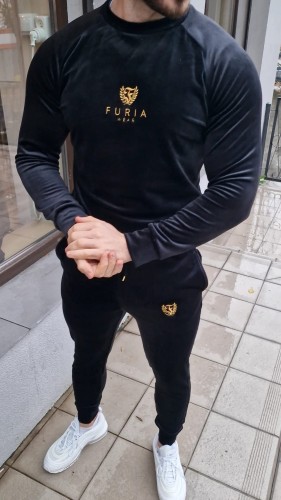 Dres welurowy czarny męski złote logo Furia
