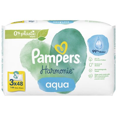 PAMPERS Harmonie Aqua chusteczki dziecięce nawilżane 3x 48 szt = 144 chusteczki