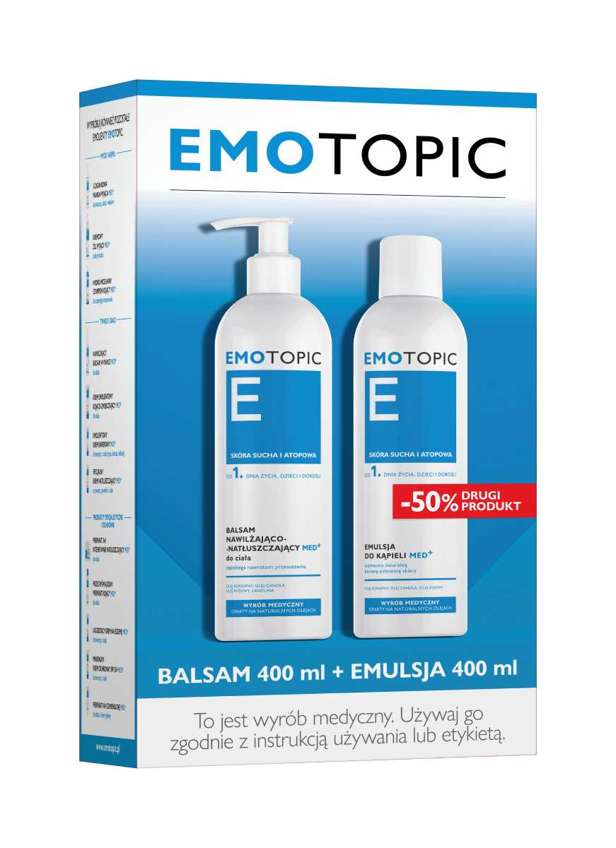 Emotopic Zestaw MED+ Emulsja do kąpieli 400 ml + Balsam nawilżająco-natłuszczający 400 ml