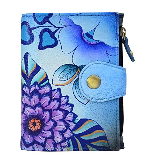 Anna by Anuschka Women's Leather Ladies Wallet portfel, prawdziwa skóra, Summer Bloom Blue - jeden rozmiar