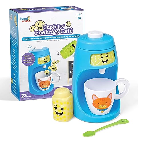 Learning Resources Cupful of Feelings Café emocjonalna zabawka do ekspresu do kawy, zestaw do zabawy dla dzieci, fantazyjna zabawa, terapia zabaw, zajęcia edukacyjne społeczno-emocjonalne, akcesoria