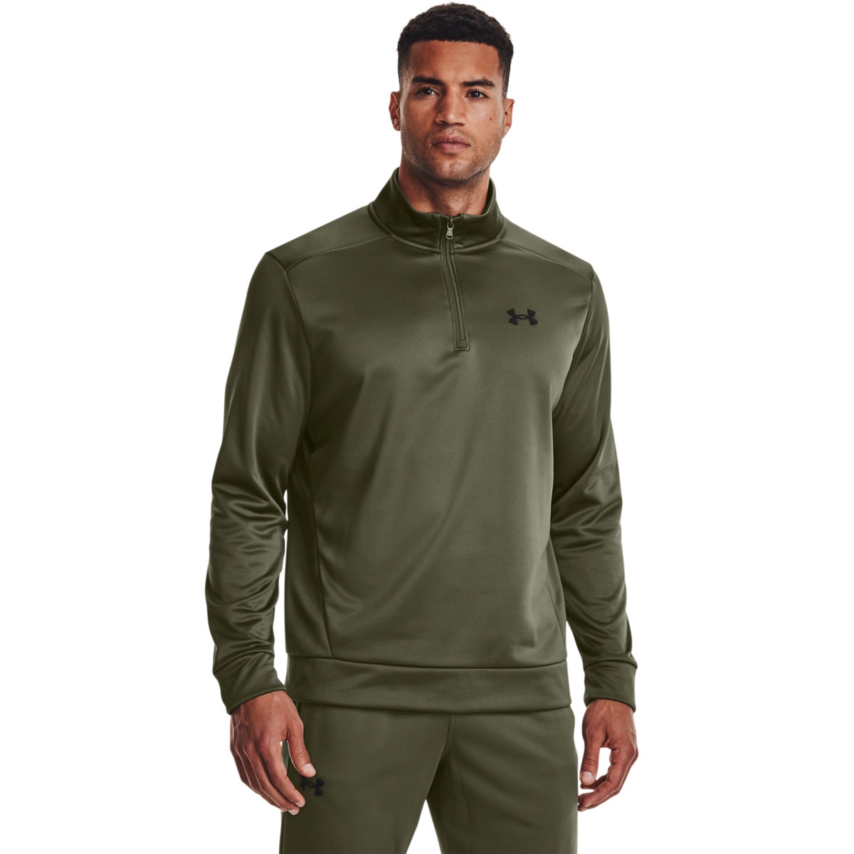 Męska bluza treningowa nierozpinana bez kaptura Under Armour UA Armour Fleece 1/4 Zip - oliwkowa/khaki - UNDER ARMOUR