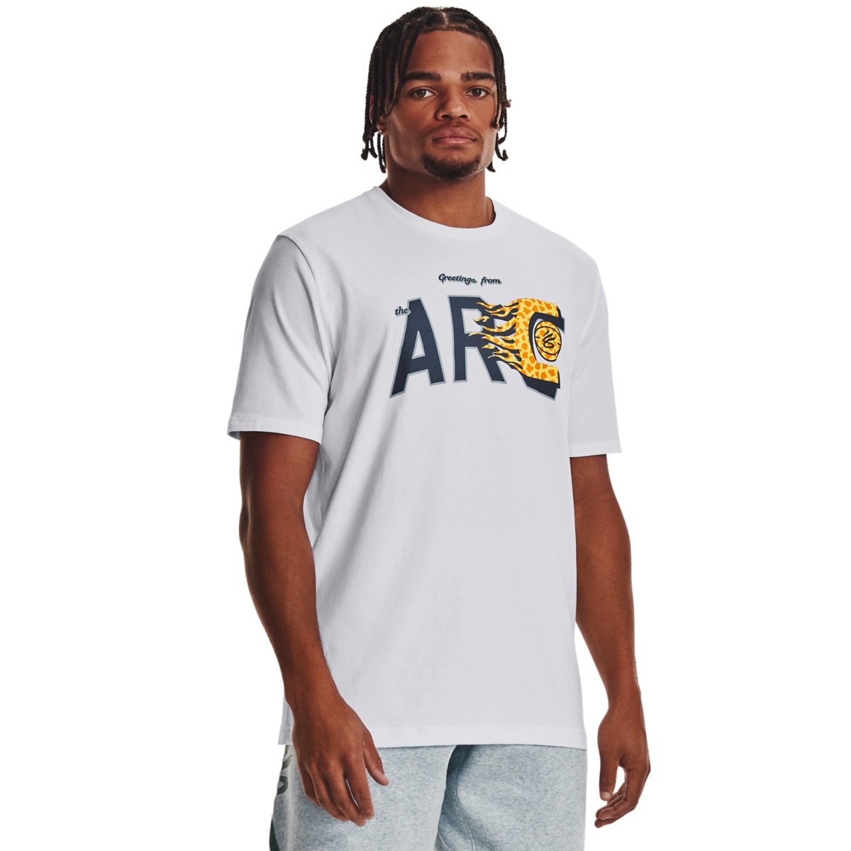 Męski t-shirt z nadrukiem Under Armour Curry Arc Short Sleeve - biały - UNDER ARMOUR