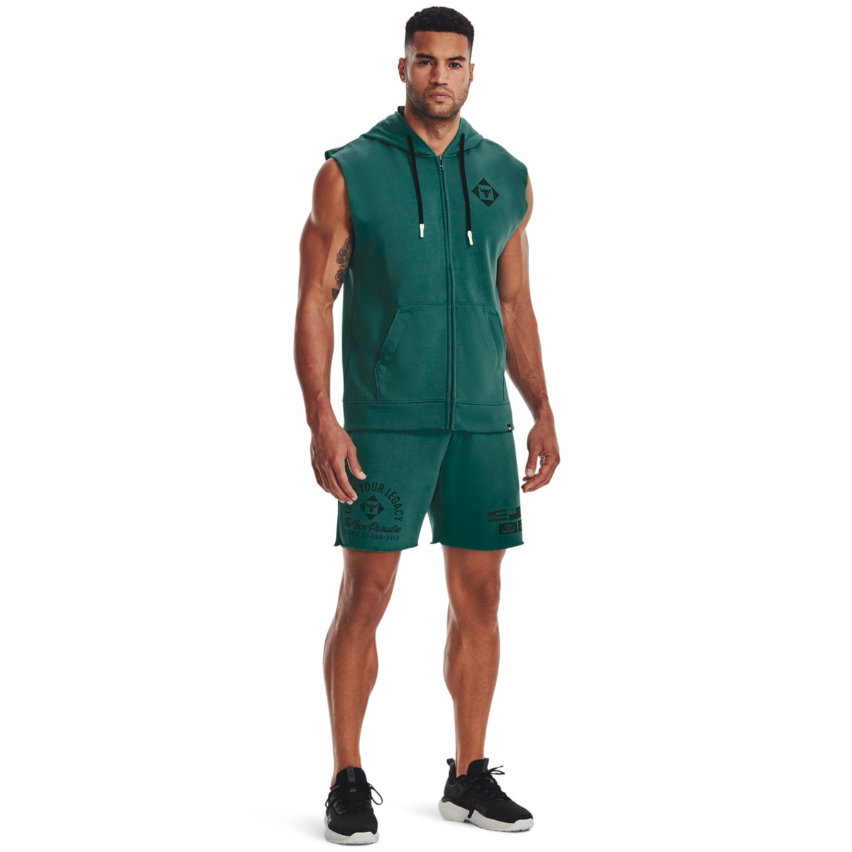 Męskie spodenki treningowe Under Armour Project Rock HW Terry Sts Fam - zielone - UNDER ARMOUR