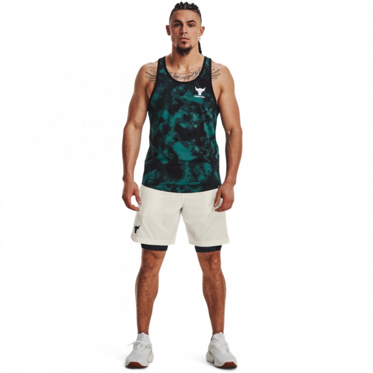 Męskie spodenki treningowe Under Armour Project Rock Woven Shorts - kremowe - UNDER ARMOUR