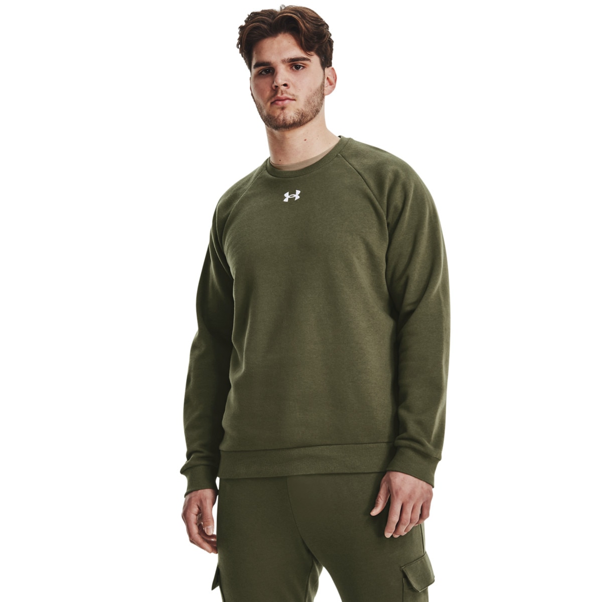 Męska bluza dresowa nierozpinana bez kaptura Under Armour UA Rival Fleece Crew - oliwkowa/khaki - UNDER ARMOUR