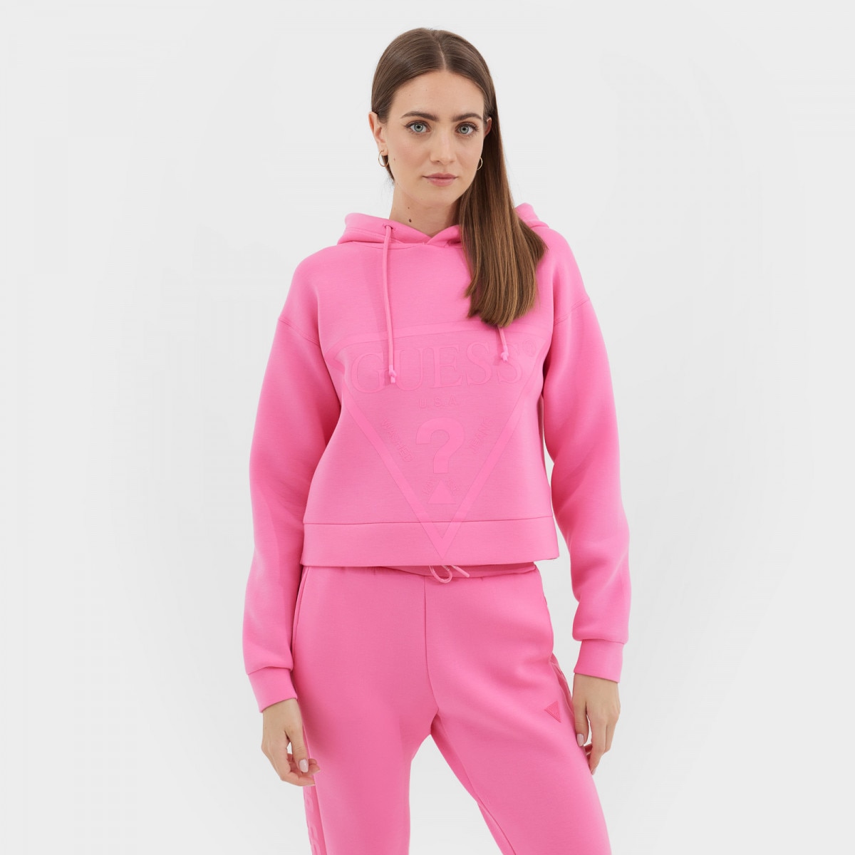 Damska bluza dresowa nierozpinana z kapturem Guess New Alisa Hooded - różowa - GUESS
