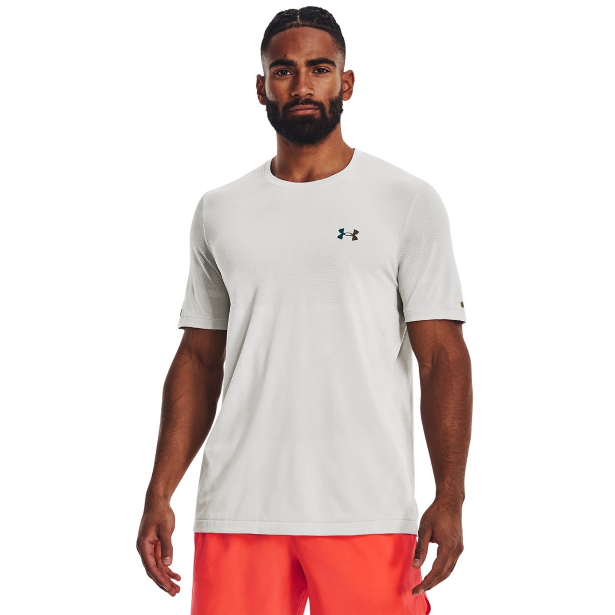 Męska koszulka treningowa Under Armour UA Rush Seamless Legacy SS - biała - UNDER ARMOUR