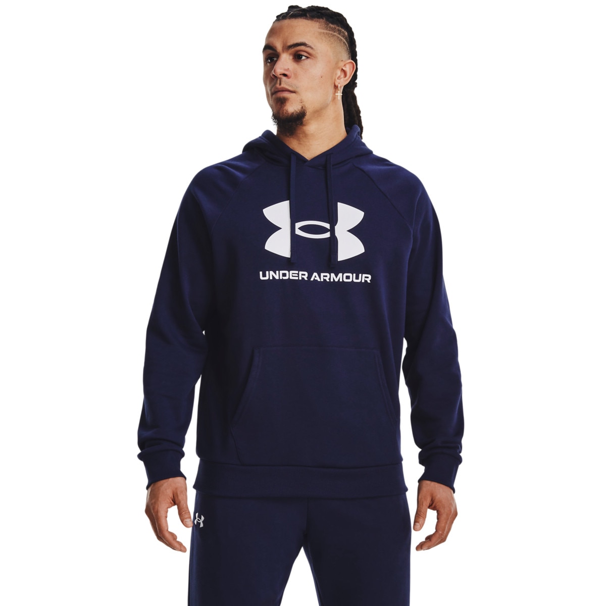 Męska bluza dresowa nierozpinana z kapturem Under Armour UA Rival Fleece Logo HD - granatowa - UNDER ARMOUR
