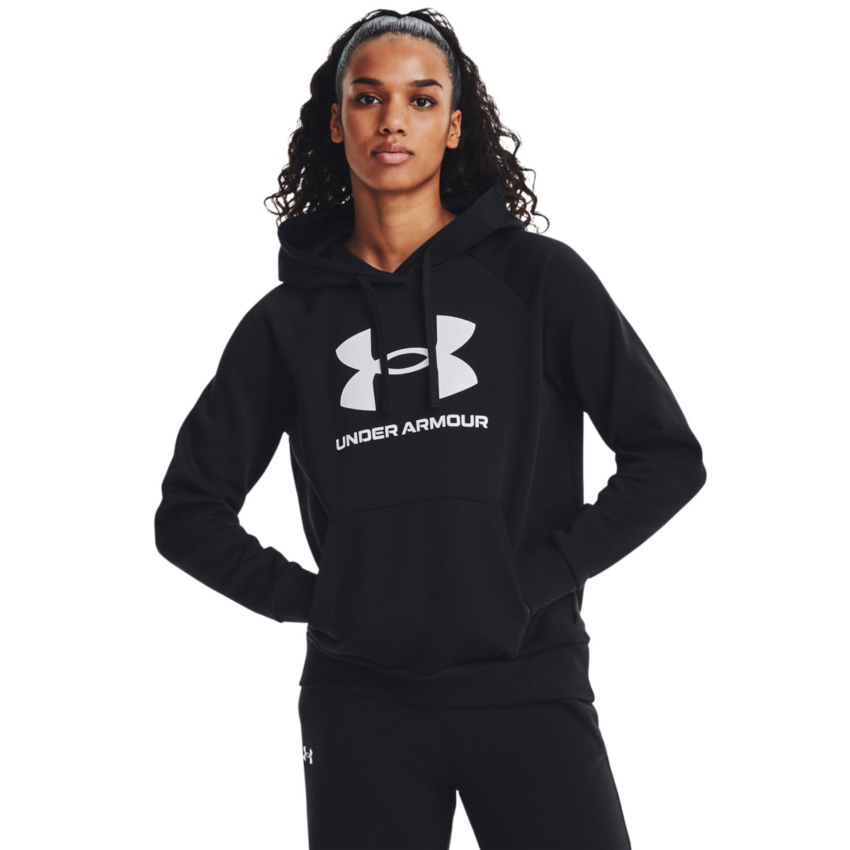 Damska bluza dresowa nierozpinana z kapturem Under Armour UA Rival Fleece Big Logo Hdy - czarna - UNDER ARMOUR