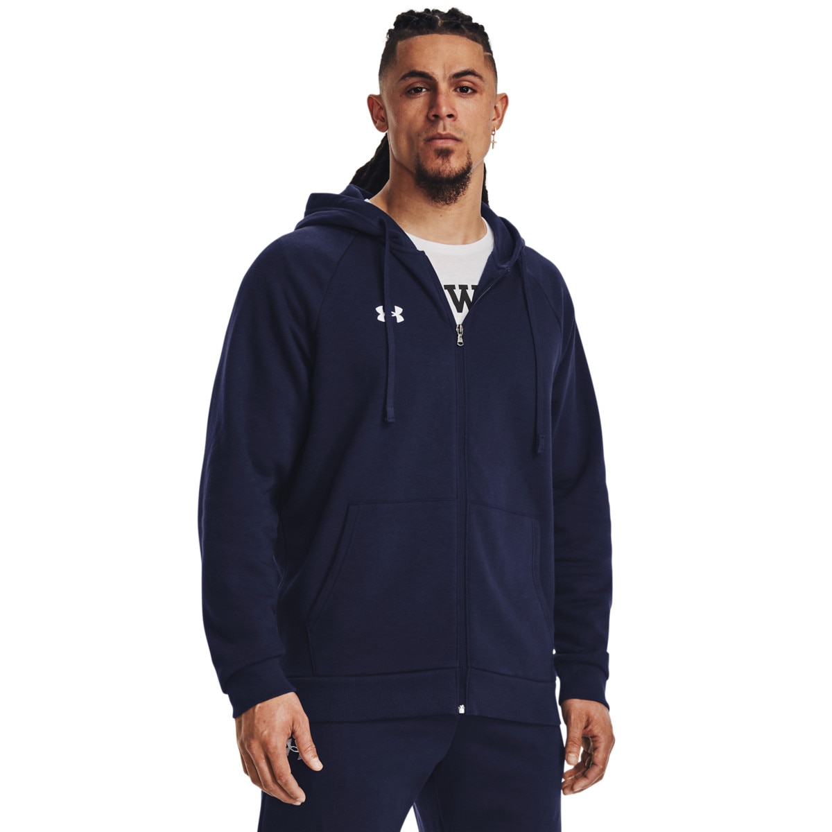 Męska bluza dresowa rozpinana z kapturem Under Armour UA Rival Fleece FZ Hoodie - granatowa - UNDER ARMOUR