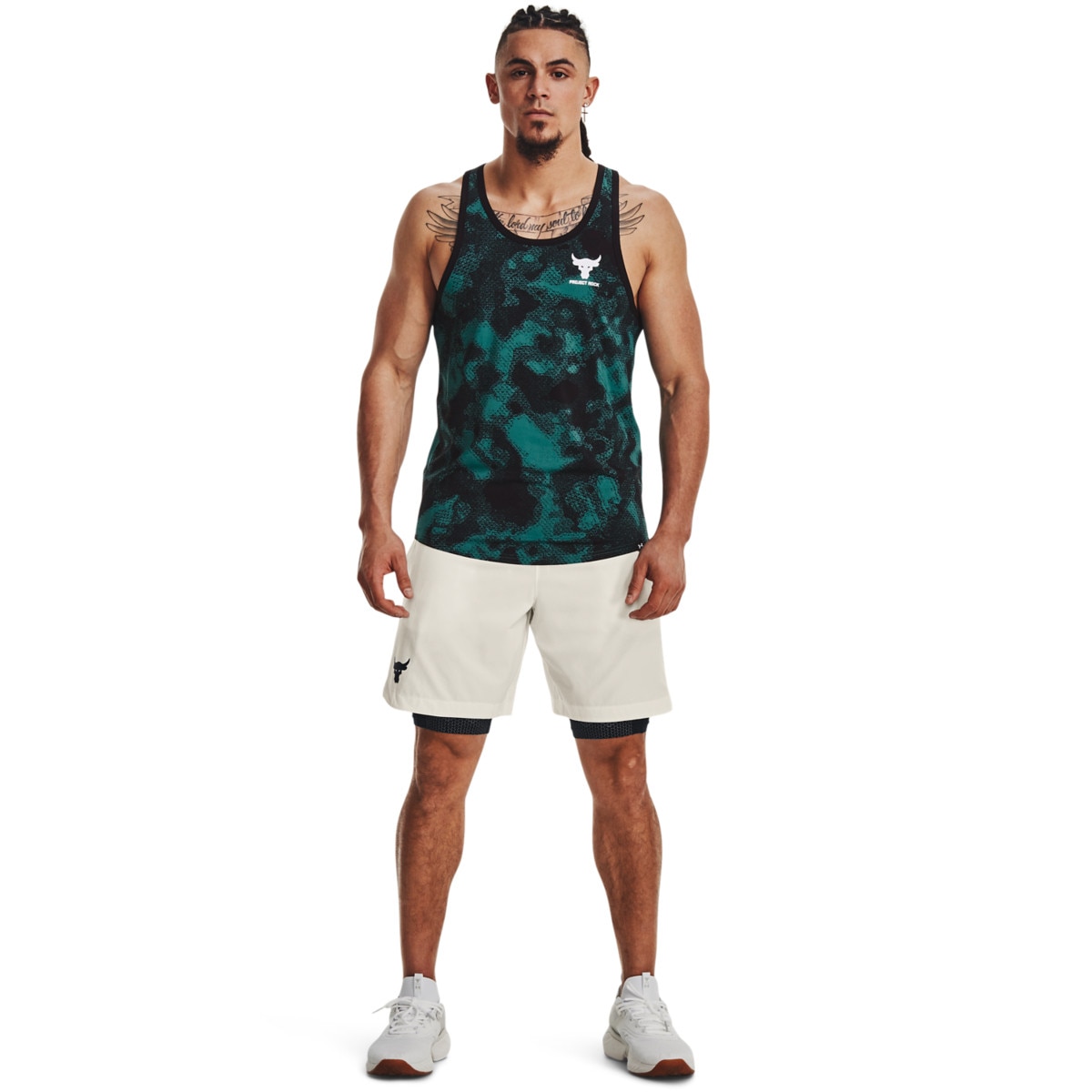 Męskie spodenki treningowe Under Armour Project Rock Woven Shorts - kremowe - UNDER ARMOUR