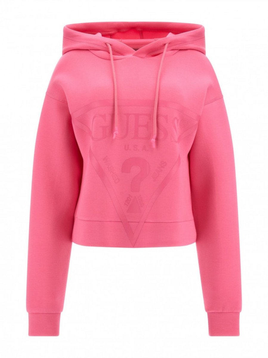 Damska bluza dresowa nierozpinana z kapturem Guess New Alisa Hooded - różowa - GUESS