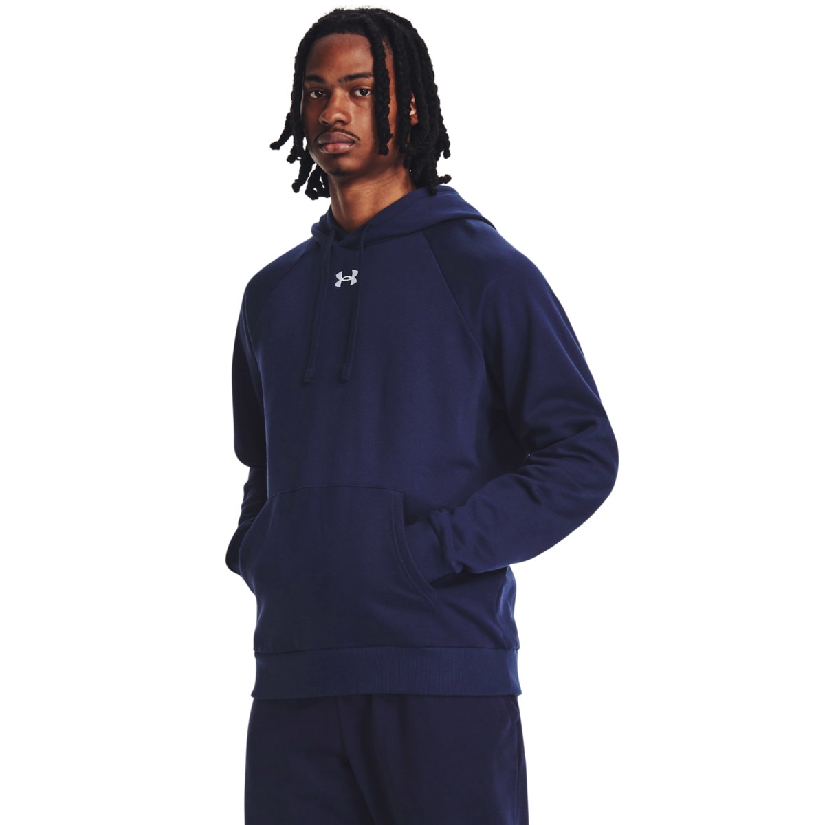 Męska bluza dresowa nierozpinana z kapturem Under Armour UA Rival Fleece Hoodie - granatowa - UNDER ARMOUR