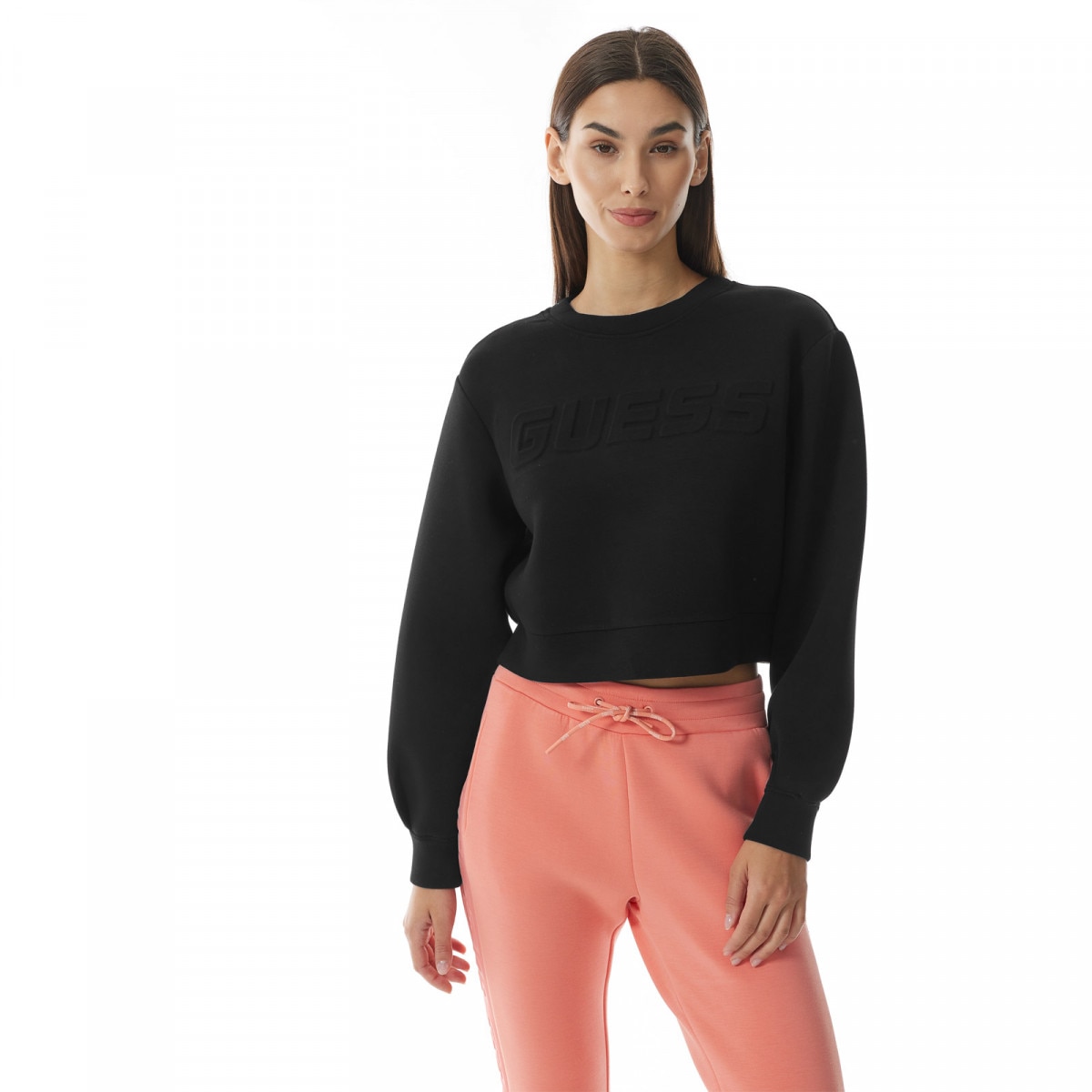 Damska bluza dresowa nierozpinana bez kaptura Guess Cindra - czarna - GUESS