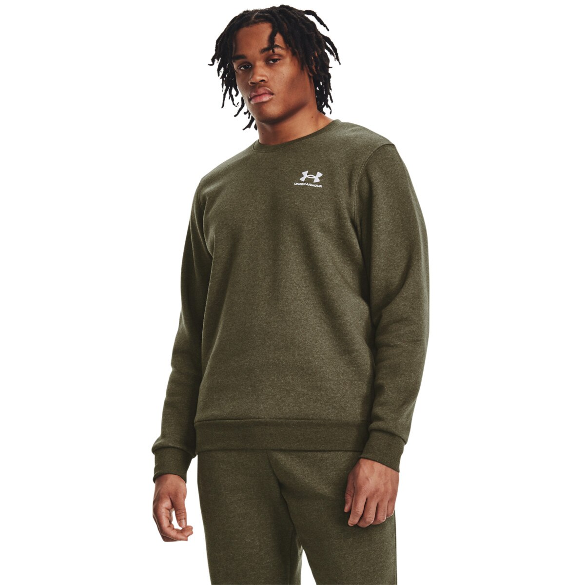 Męska bluza dresowa nierozpinana bez kaptura Under Armour UA Essential Fleece Crew - khaki - UNDER ARMOUR