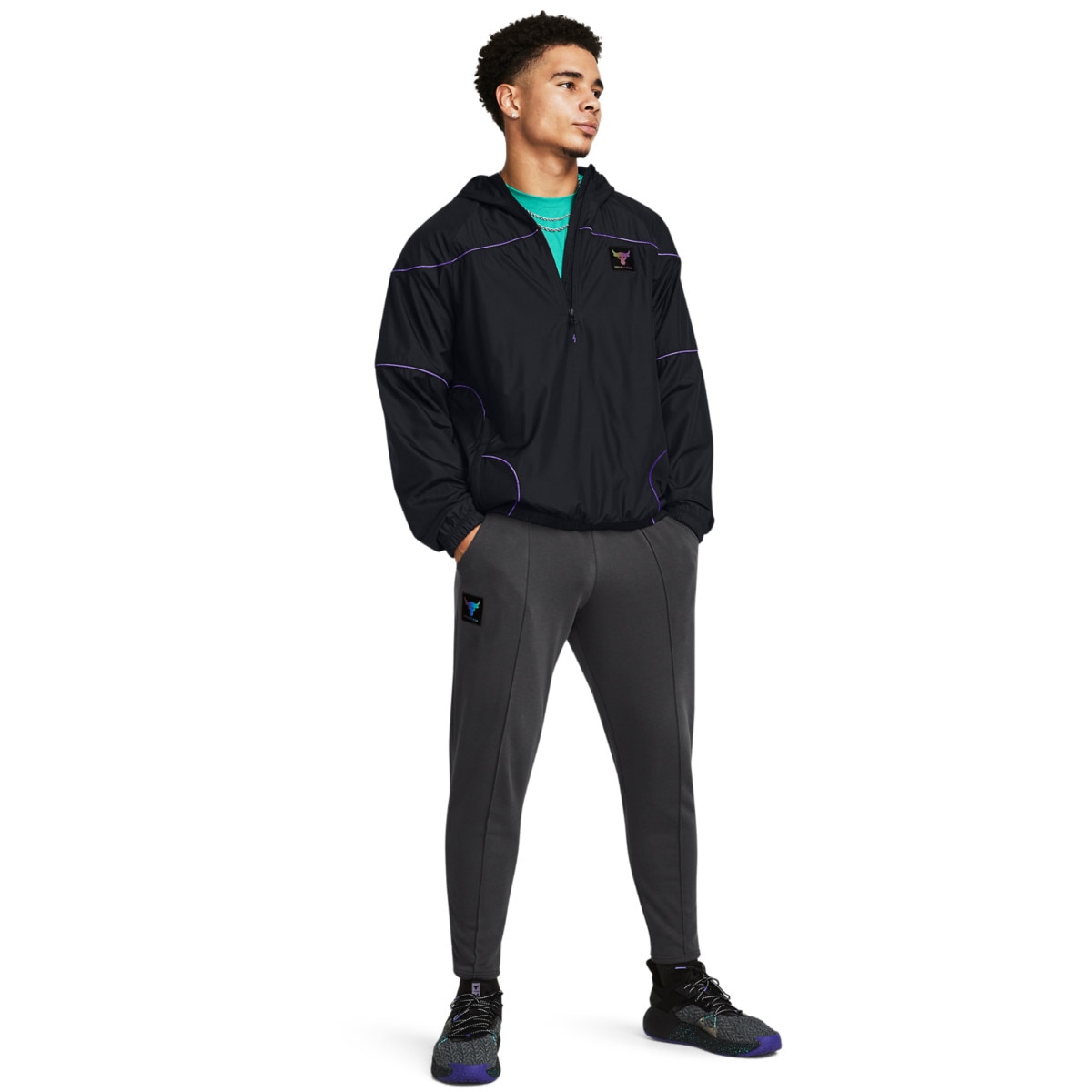 Męskie spodnie treningowe Under Armour Project Rock Terry Gym Pant Q4 - szare - UNDER ARMOUR