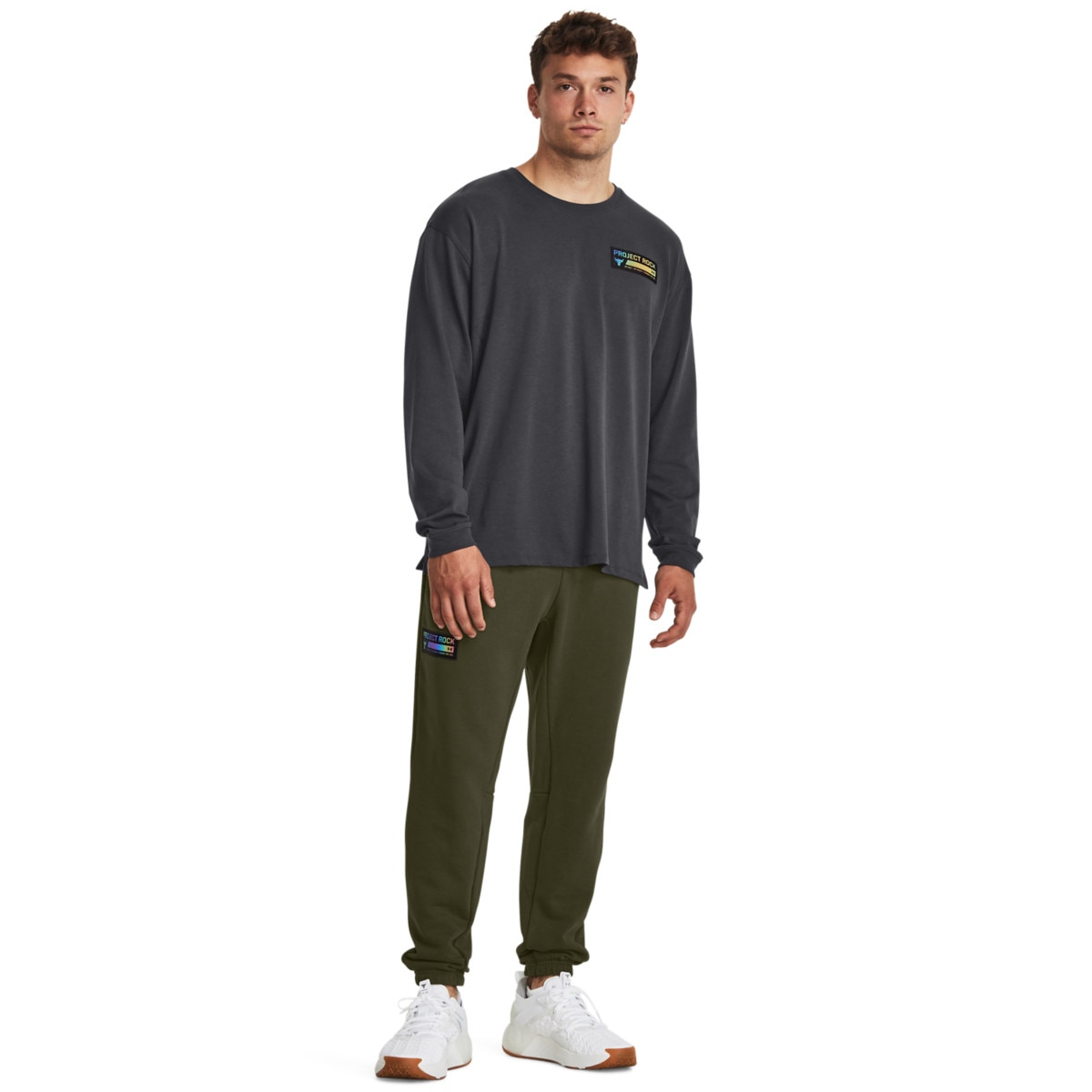 Męskie spodnie dresowe Under Armour Project Rock Hwt Terry Pant - oliwkowe/khaki - UNDER ARMOUR