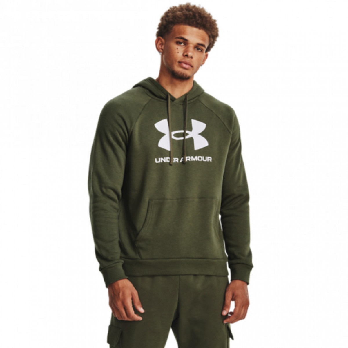 Męska bluza dresowa nierozpinana z kapturem Under Armour UA Rival Fleece Logo HD - khaki - UNDER ARMOUR