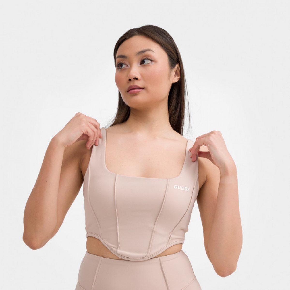 Damski top treningowy Guess Brigit Active Top - beżowy - GUESS