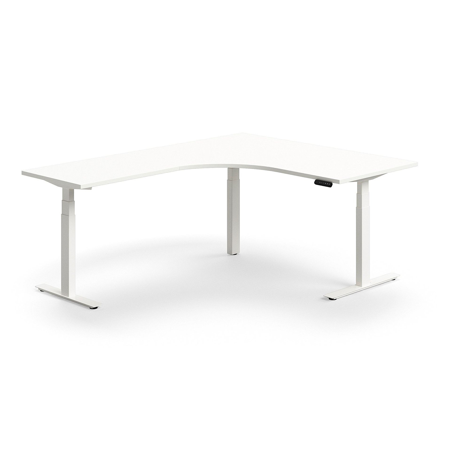 Biurko z regulacją wysokości QBUS, kształt L, 1600x2000 mm, biała rama, biały