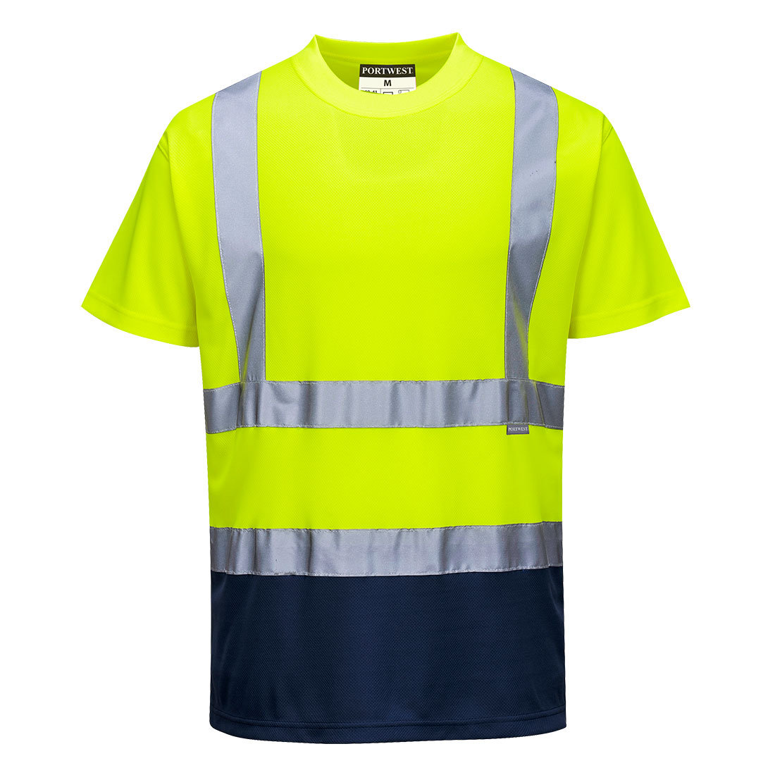 T-shirt ostrzegawczy dwukolorowy Żółty Granat XL