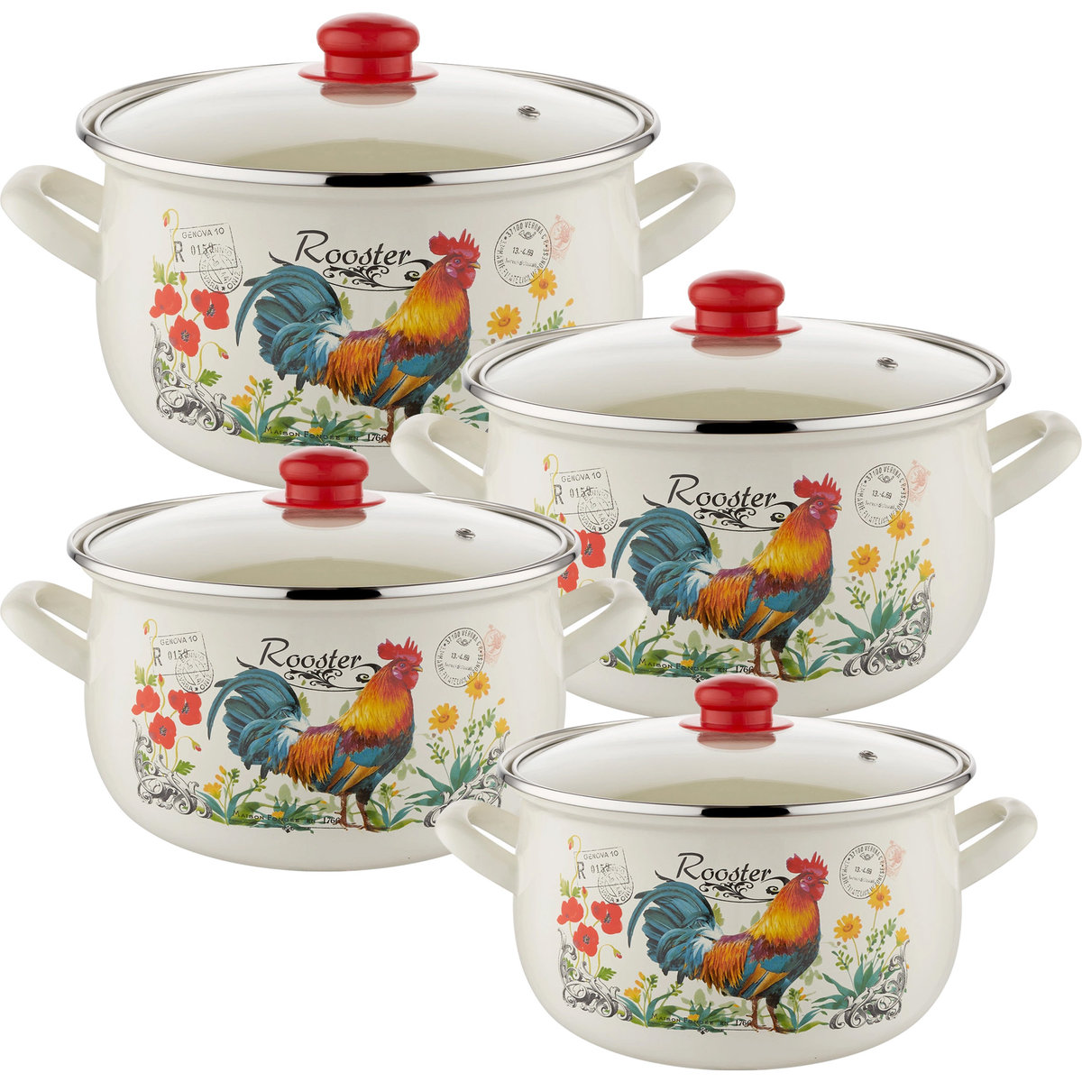 Zestaw Garnków Emaliowanych Kogucik Indukcja 8 El