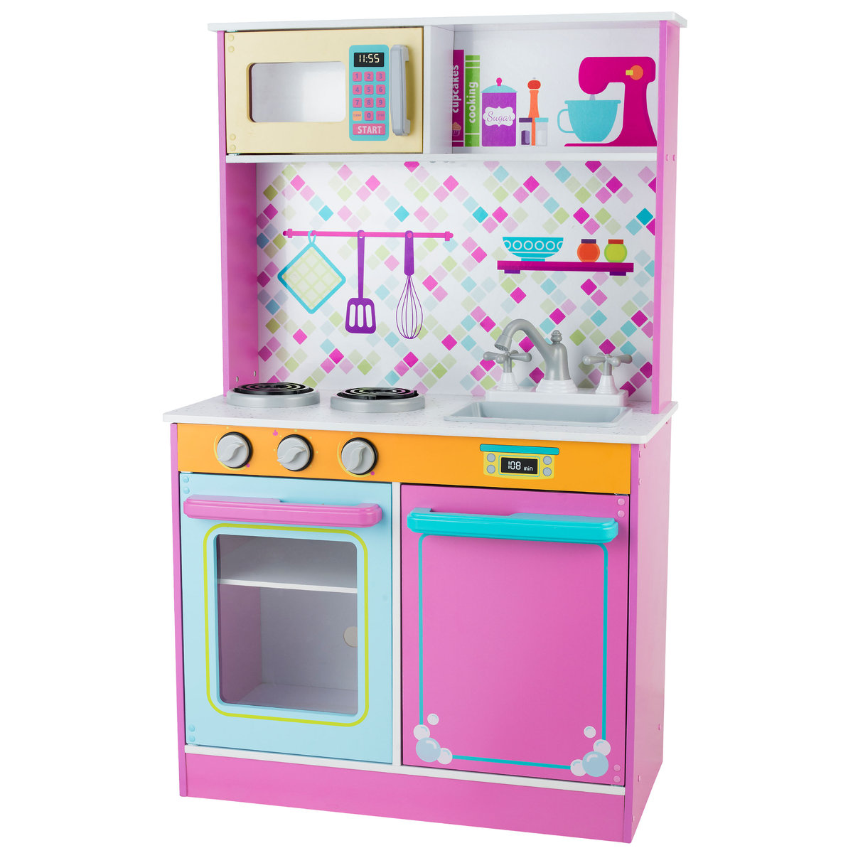 Różowa Drewniana Kuchnia Dla Dzieci Tinyplaykitchen Zmywarka Piekarnik