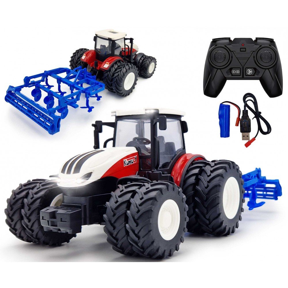 Zdalnie Sterowany Traktor Ciągnik Z Kultywatorem Rc Na Pilota Światła LED