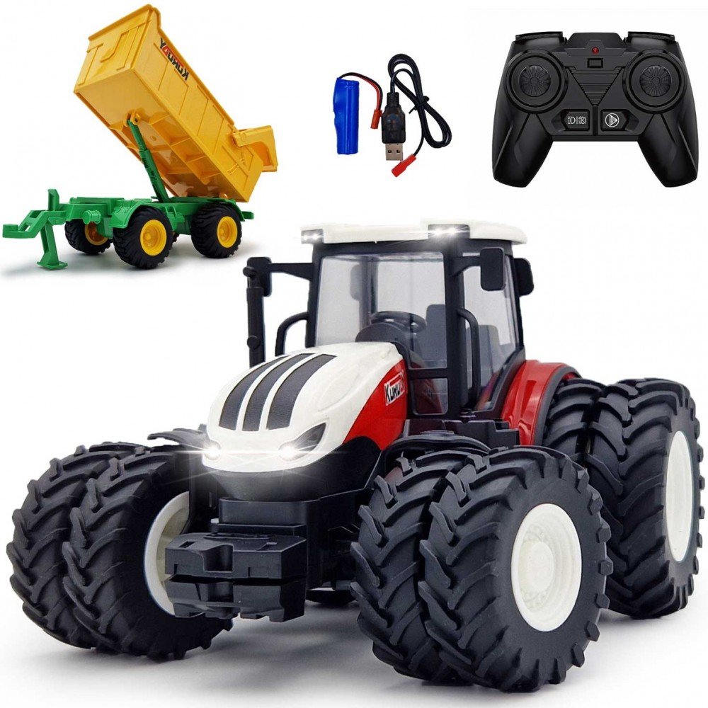 ZDALNIE STEROWANY TRAKTOR CIĄGNIK NA PILOTA RC Z PRZYCZEPĄ ŚWIATŁA LED