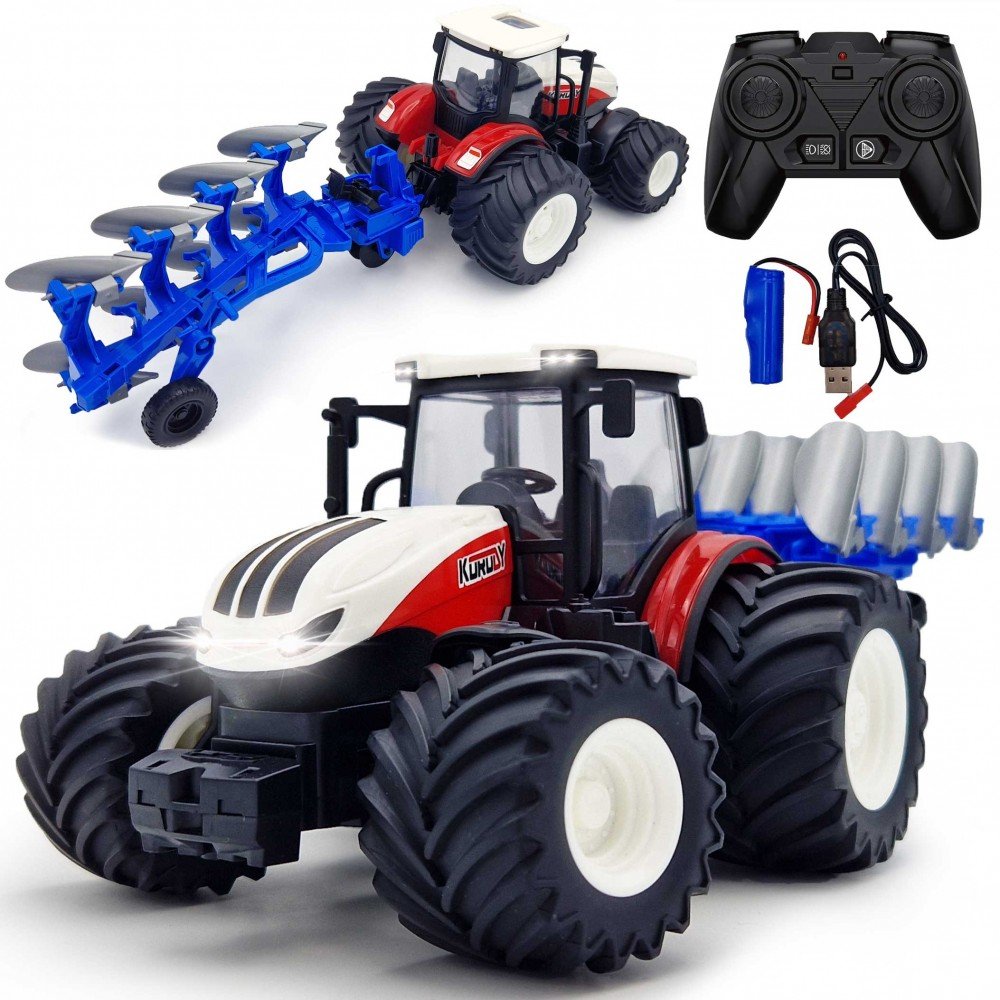 Traktor Ciągnik Zdalnie Sterowany Na Pilota Rc + Pług LEDy Gumowe Koła 37Cm