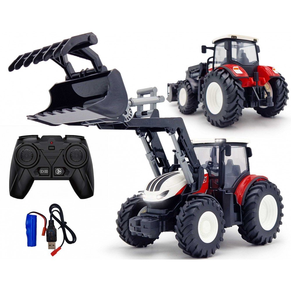 Traktor Ciągnik Zdalnie Sterowany Na Pilota Rc + Ładowacz LEDy Gumowe Koła