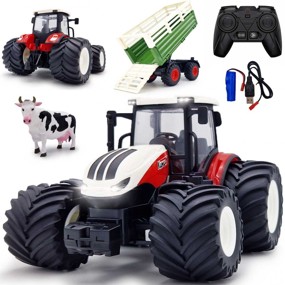 Zdalnie Sterowany Traktor Ciągnik Na Pilota Rc Z Przyczepą Światła Figurka