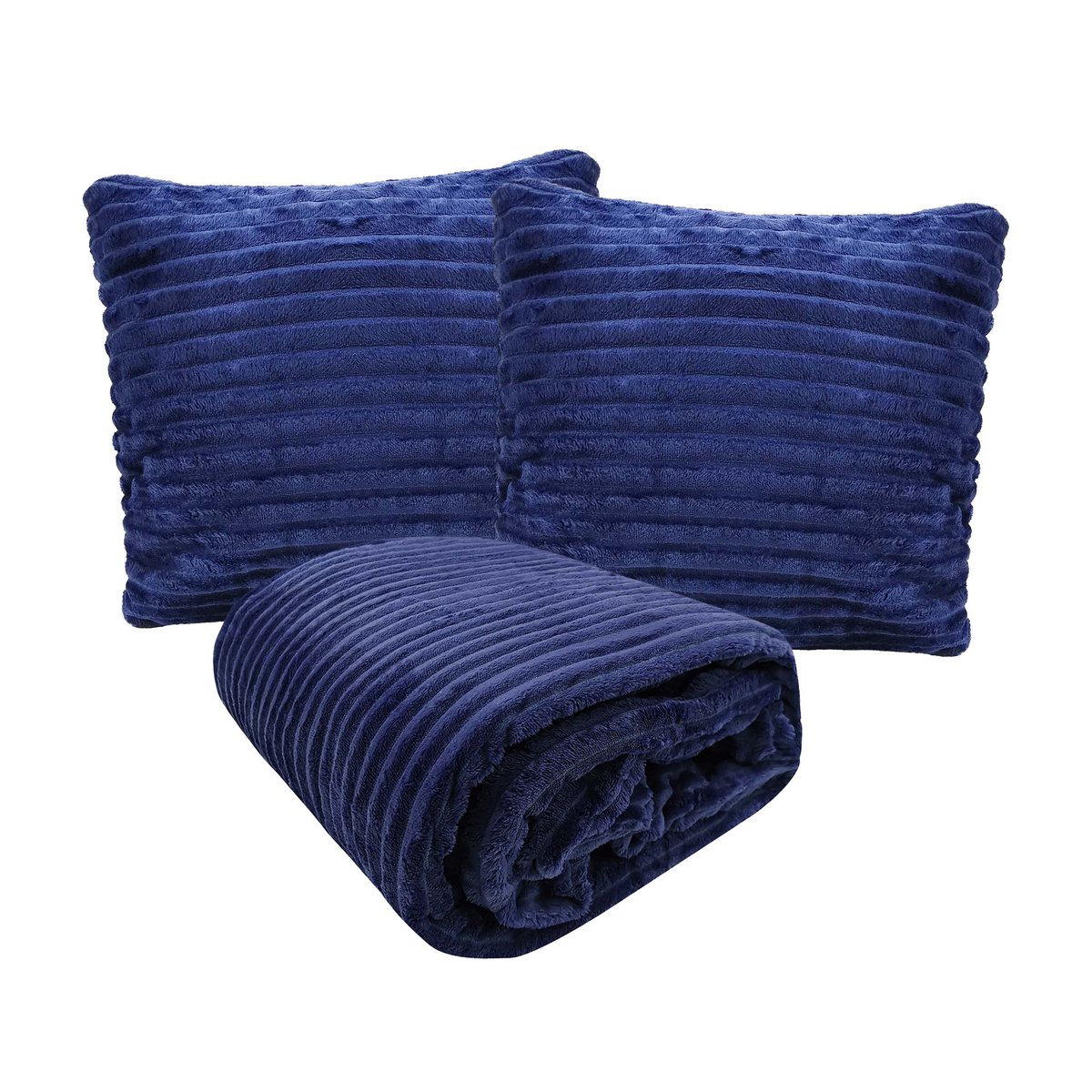 Zestaw Koc 200X220 + 2X Poszewka Pled Narzuta Ciepły Wytłaczany Wzór Granatowy