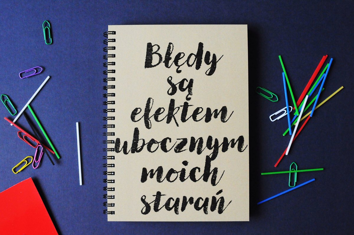 Błędy są efektem ubocznym moich starań, notatnik motywacyjny, notes, Sowia Aleja