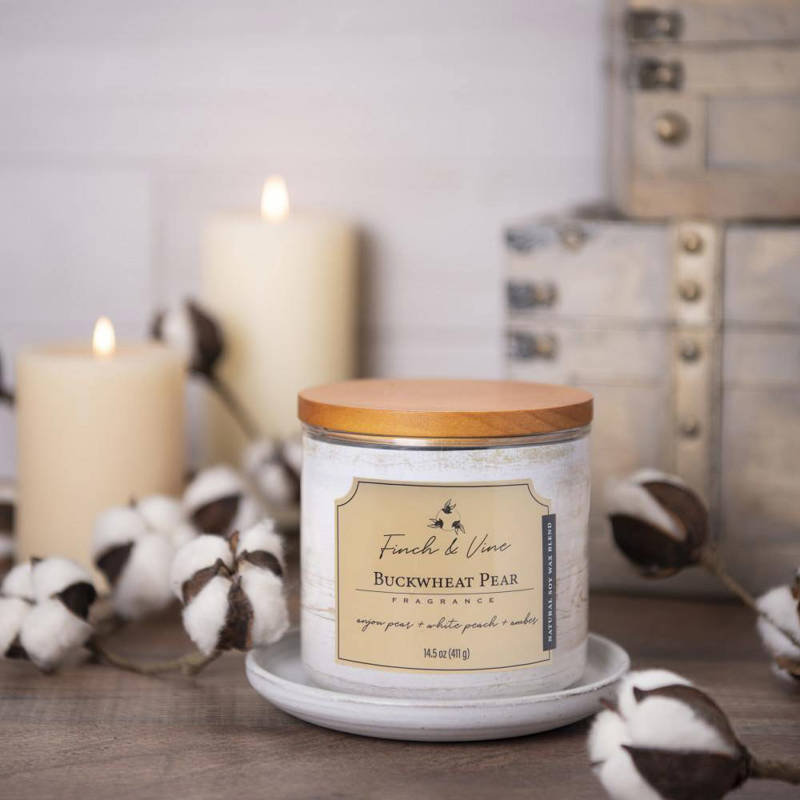 Sojowa świeca zapachowa 3 knoty Colonial Candle Finch & Vine 411 g - Gruszka Drewno