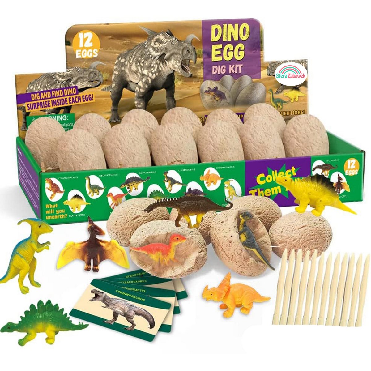 Zestaw kopalnia wykopaliska dinozaurów archeolog dinozaury + 12 JAJ