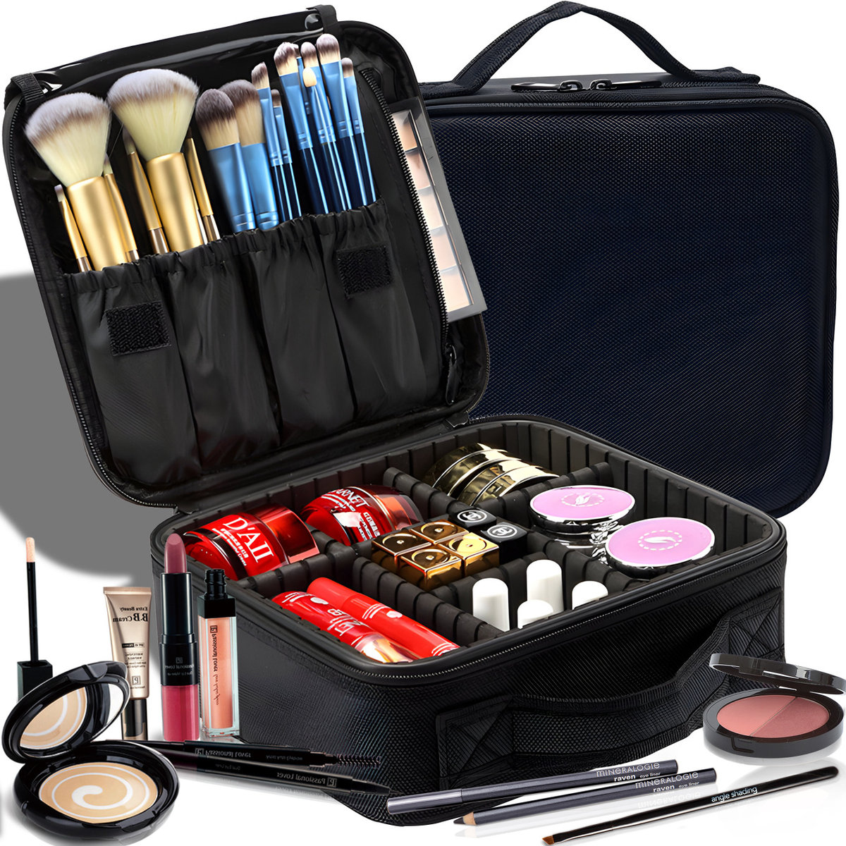 KOSMETYCZKA ORGANIZER KUFEREK NA KOSMETYKI DUŻA TORBA PODRÓŻNA CZARNA DO MAKIJAŻU