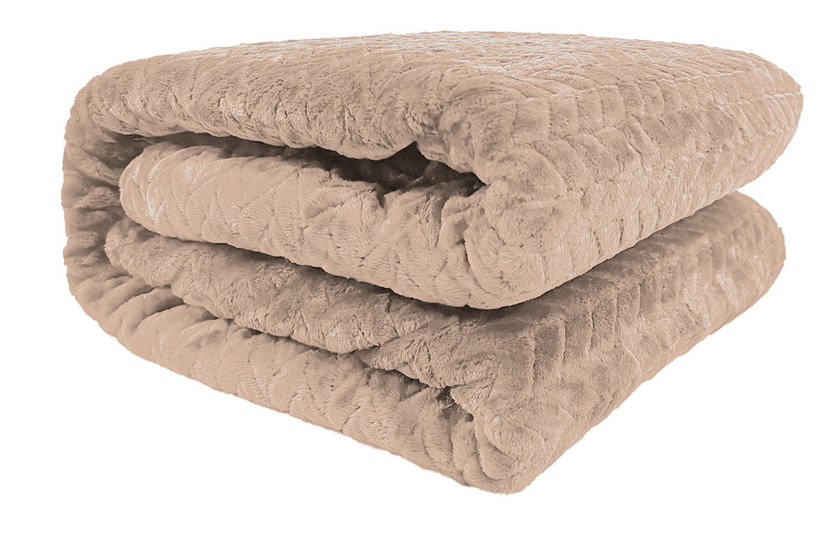 KOC PLED TŁOCZONY NARZUTA DWUSTRONNA FUERO 150x200 cm BEŻOWY TOUPE