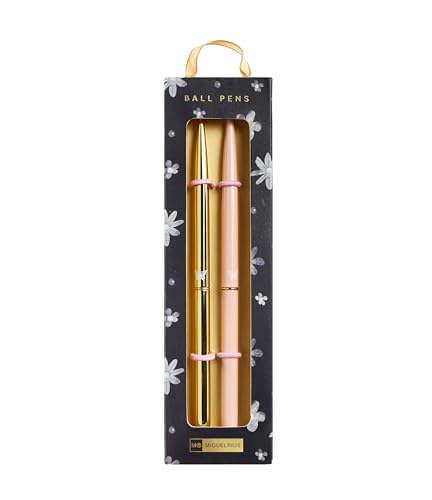Miquelrius - Pack 2 cienkie metalowe długopisy, niebieski atrament olejowy, Rozmiar 165 x Ø5 mm, Kolekcja Midnight Secrets, złote i różowe kulki