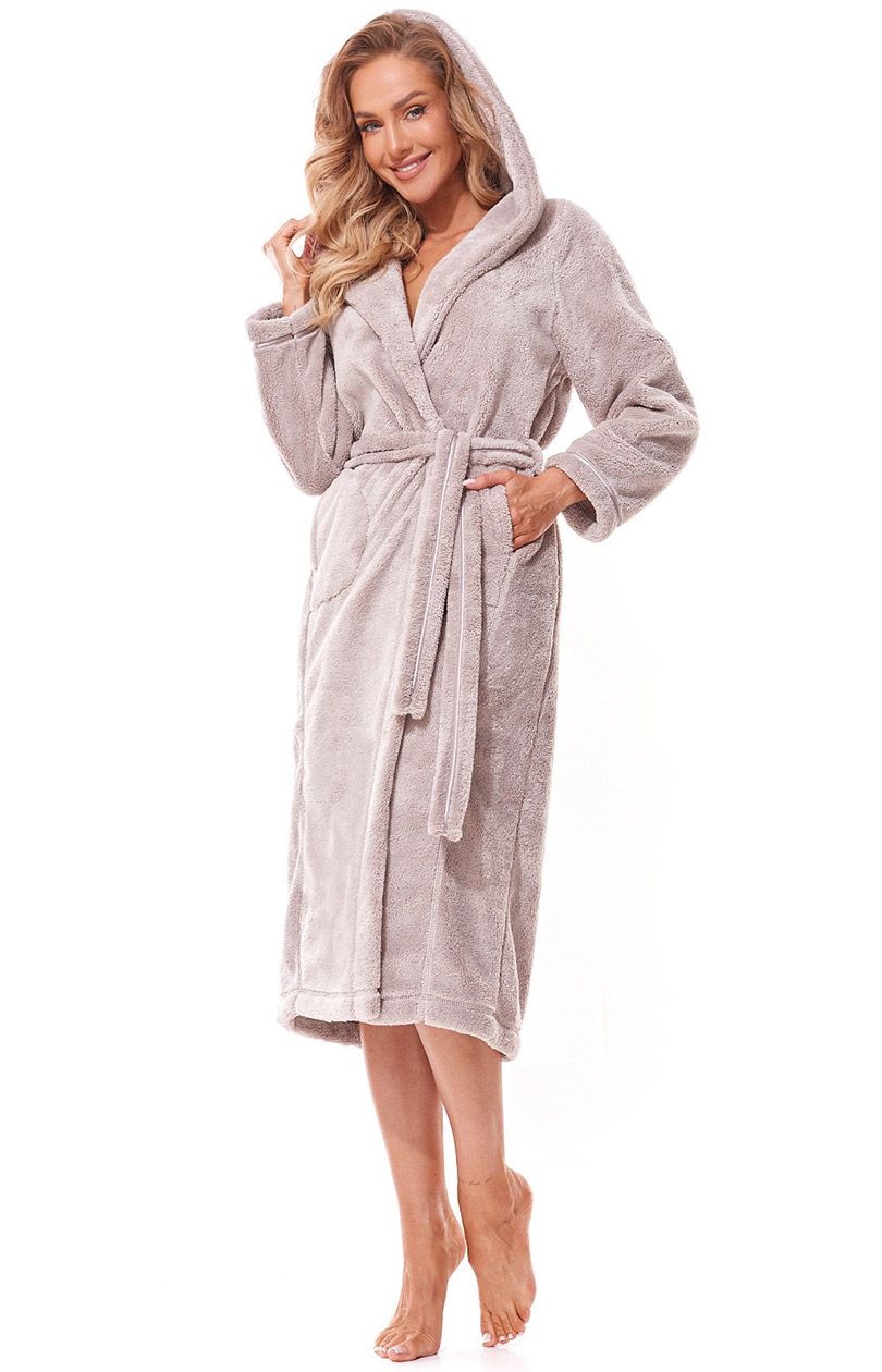 Szlafrok damski z kapturem beżowy 2322 Soft, Kolor beżowy, Rozmiar XL, L&L - Intymna