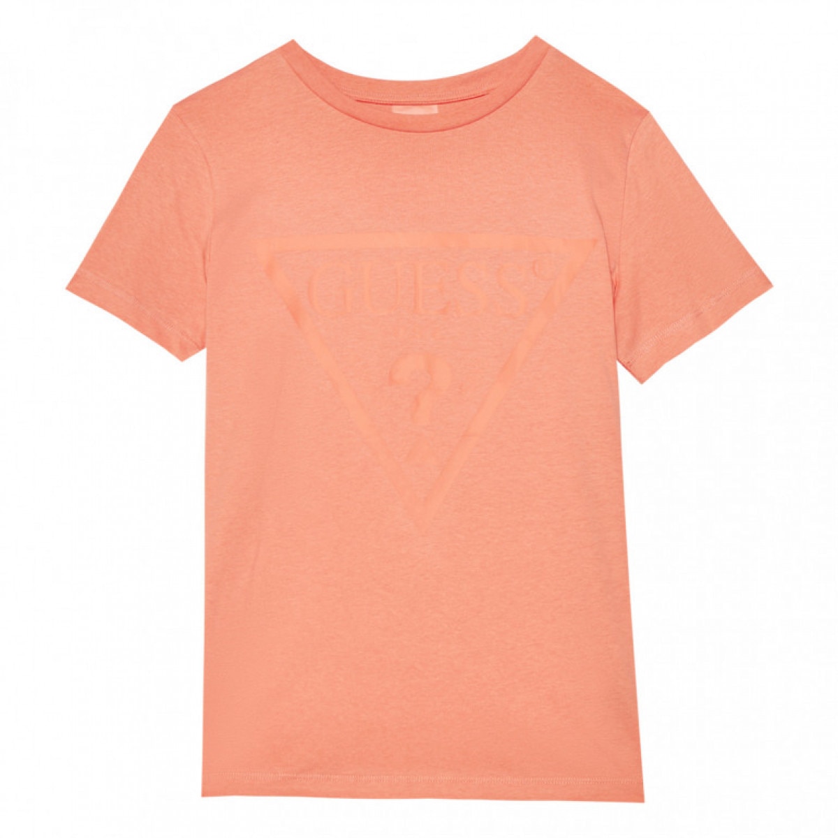 Damski t-shirt z nadrukiem Guess Adele SS CN Tee - koral - GUESS