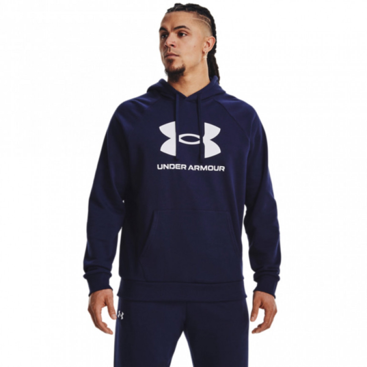 Męska bluza dresowa nierozpinana z kapturem Under Armour UA Rival Fleece Logo HD - granatowa - UNDER ARMOUR