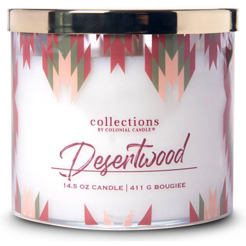 Sojowa świeca zapachowa w szkle 3 knoty Colonial Candle Desert Collection 411 g Ciepłe drewno Desertwood