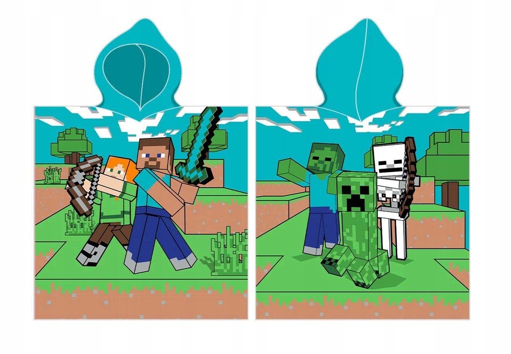 Carbotex, Ręcznik poncho z kapturem 55x110cm, bawełna, Minecraft